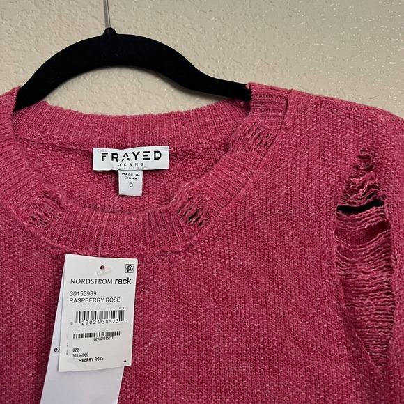 Frayed Denim NWT Gwen Distressed Sweater Raspberry Rose Sz S Knit Drop Shoulder - Picture 5 of 8
